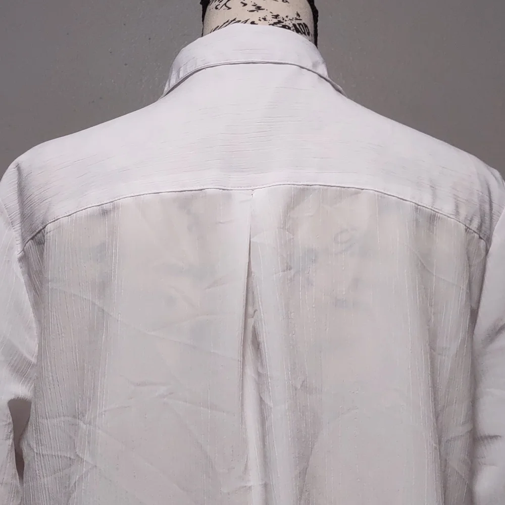 Notations White Collared Long Sleeve Tops Size L Roll Tab 100% Polyester - Picture 7 of 15